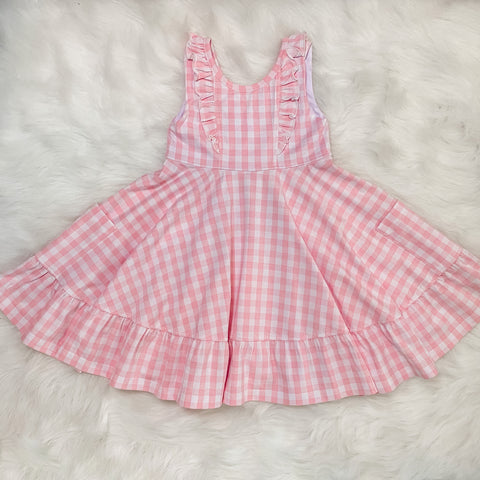 Pink Check Knit Twirl Dress