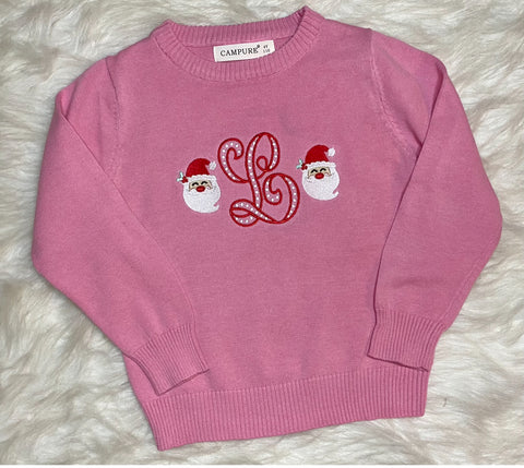 Pink Santa Initial Sweater