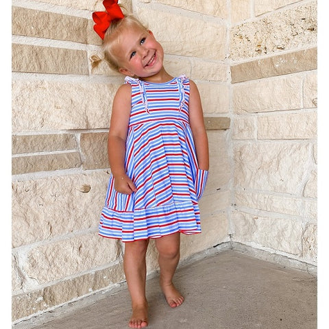 Blue/Red Stripe Twirl Dress