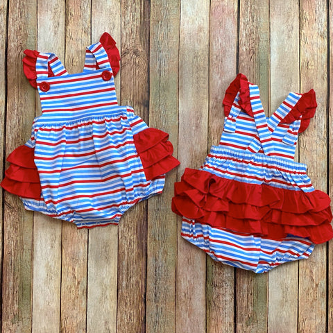 Red/Blue Stripe Ruffle Bubble