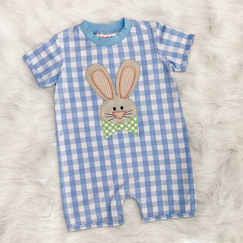 Blue Check Bunny Romper